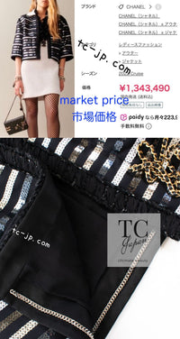 CHANEL 22C Black Sequin Glitter Stretch Jersey Jacket 38 40 42 シャネル ブラック スパンコール グリッター ストレッチ ジャージー ノーカラー ジャケット 即発