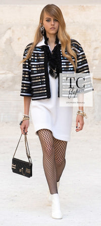CHANEL 22C Black Sequin Glitter Stretch Jersey Jacket 38 40 42 シャネル ブラック スパンコール グリッター ストレッチ ジャージー ノーカラー ジャケット 即発