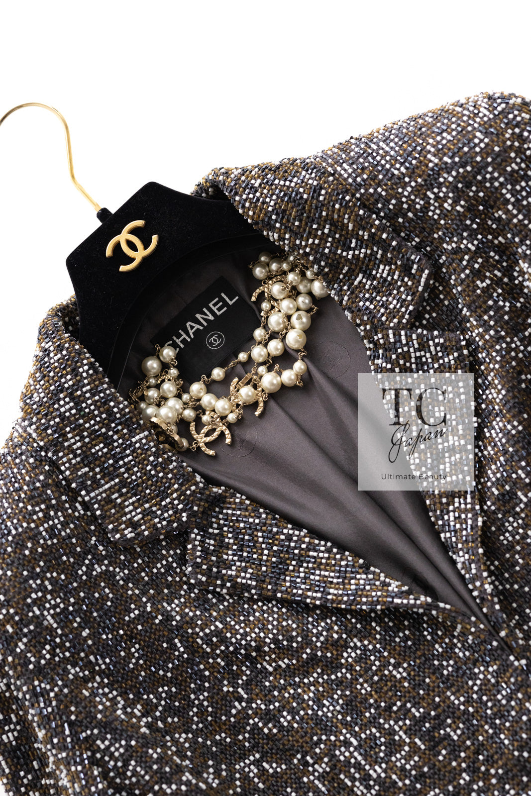 CHANEL 99S Brown Olive Navy Cotton Beaded Evening Party Jacket 40 42 シャネル ブラウン オリーブ ネイビー ビーズ イブニング パーティー ジャケット 即発