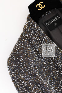CHANEL 99S Brown Olive Navy Cotton Beaded Evening Party Jacket 40 42 シャネル ブラウン オリーブ ネイビー ビーズ イブニング パーティー ジャケット 即発