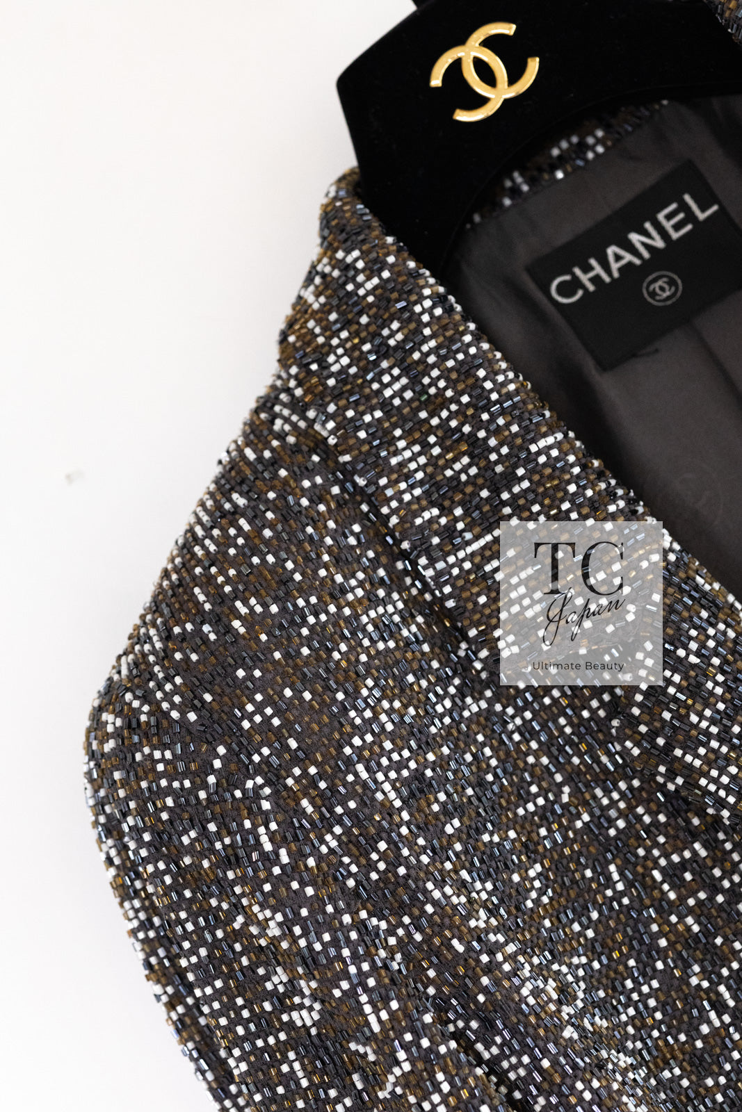 CHANEL 99S Brown Olive Navy Cotton Beaded Evening Party Jacket 40 42 シャネル ブラウン オリーブ ネイビー ビーズ イブニング パーティー ジャケット 即発