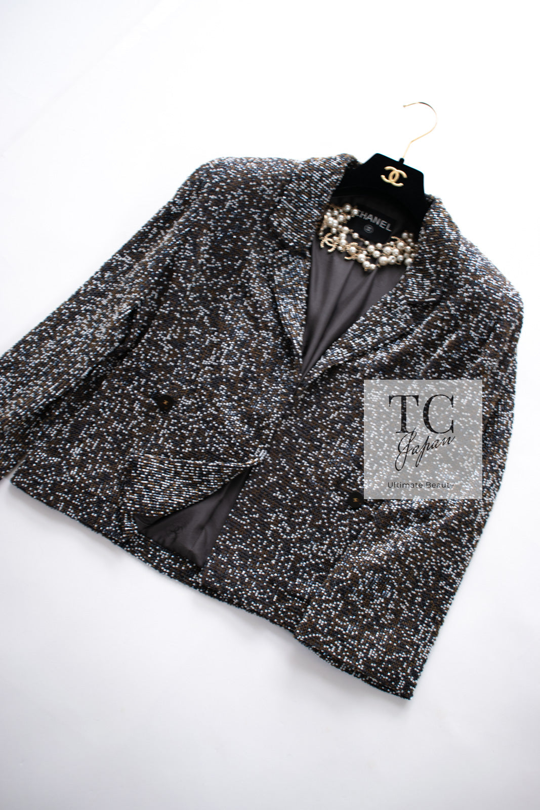 CHANEL 99S Brown Olive Navy Cotton Beaded Evening Party Jacket 40 42 シャネル ブラウン オリーブ ネイビー ビーズ イブニング パーティー ジャケット 即発