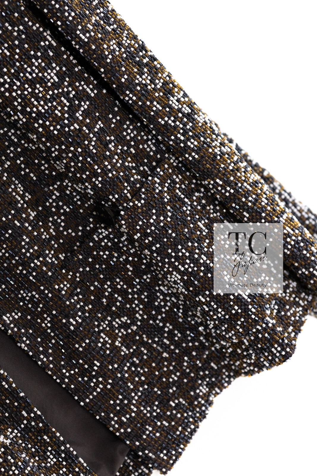 CHANEL 99S Brown Olive Navy Cotton Beaded Evening Party Jacket 40 42 シャネル ブラウン オリーブ ネイビー ビーズ イブニング パーティー ジャケット 即発