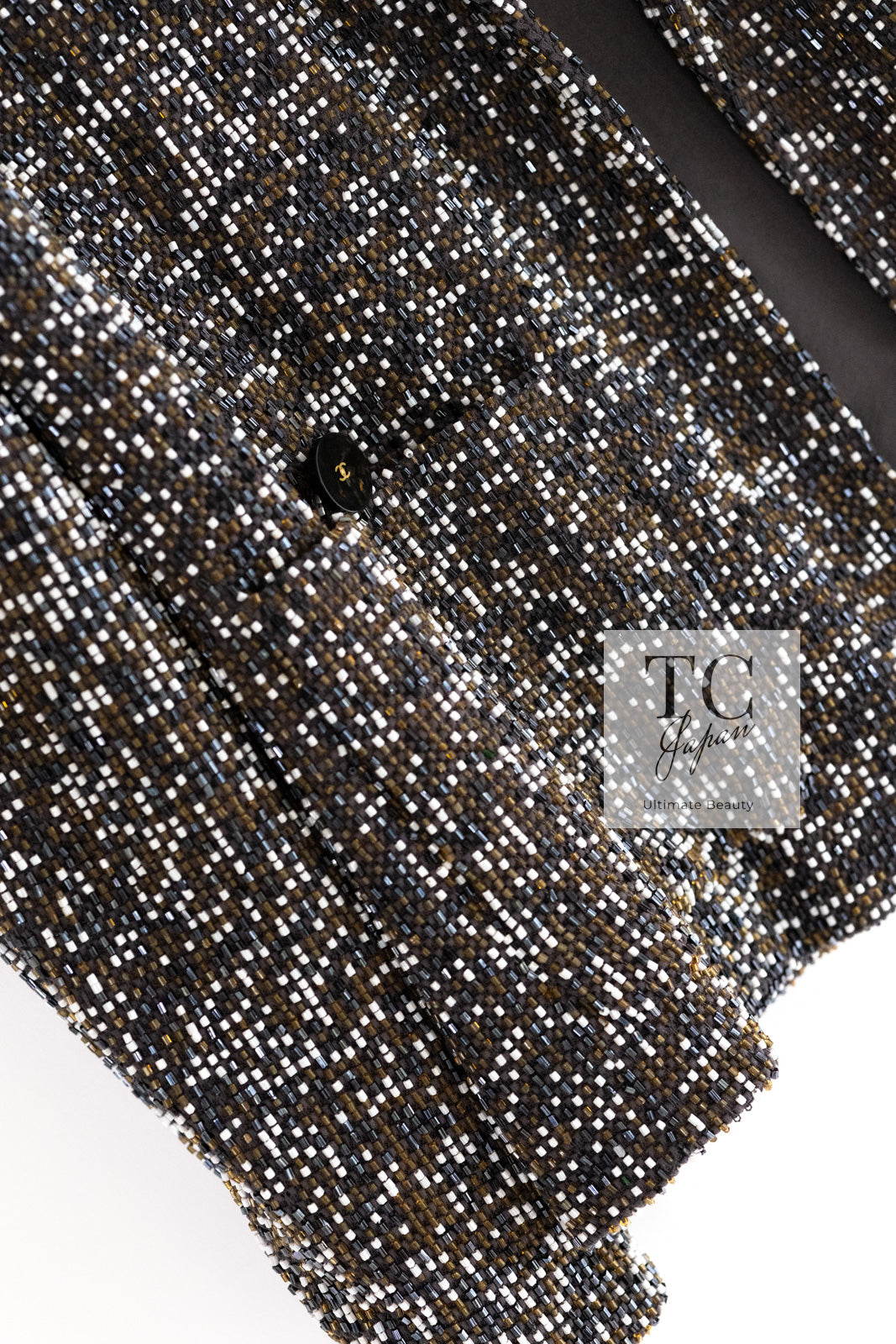 CHANEL 99S Brown Olive Navy Cotton Beaded Evening Party Jacket 40 42 シャネル ブラウン オリーブ ネイビー ビーズ イブニング パーティー ジャケット 即発