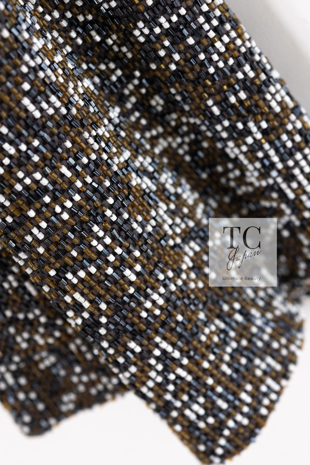 CHANEL 99S Brown Olive Navy Cotton Beaded Evening Party Jacket 40 42 シャネル ブラウン オリーブ ネイビー ビーズ イブニング パーティー ジャケット 即発
