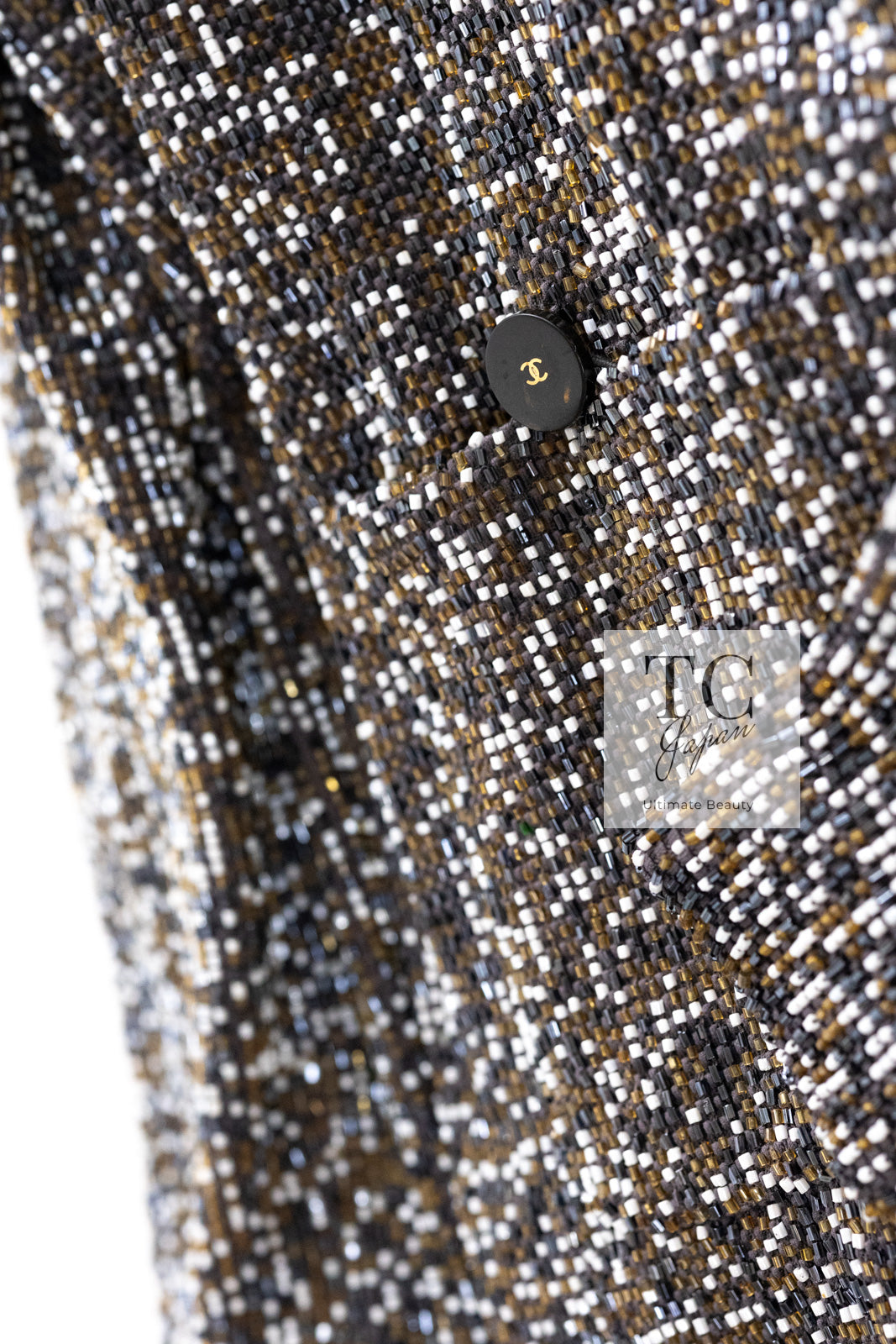CHANEL 99S Brown Olive Navy Cotton Beaded Evening Party Jacket 40 42 シャネル ブラウン オリーブ ネイビー ビーズ イブニング パーティー ジャケット 即発