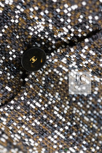 CHANEL 99S Brown Olive Navy Cotton Beaded Evening Party Jacket 40 42 シャネル ブラウン オリーブ ネイビー ビーズ イブニング パーティー ジャケット 即発