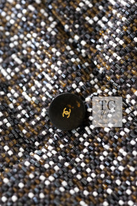 CHANEL 99S Brown Olive Navy Cotton Beaded Evening Party Jacket 40 42 シャネル ブラウン オリーブ ネイビー ビーズ イブニング パーティー ジャケット 即発