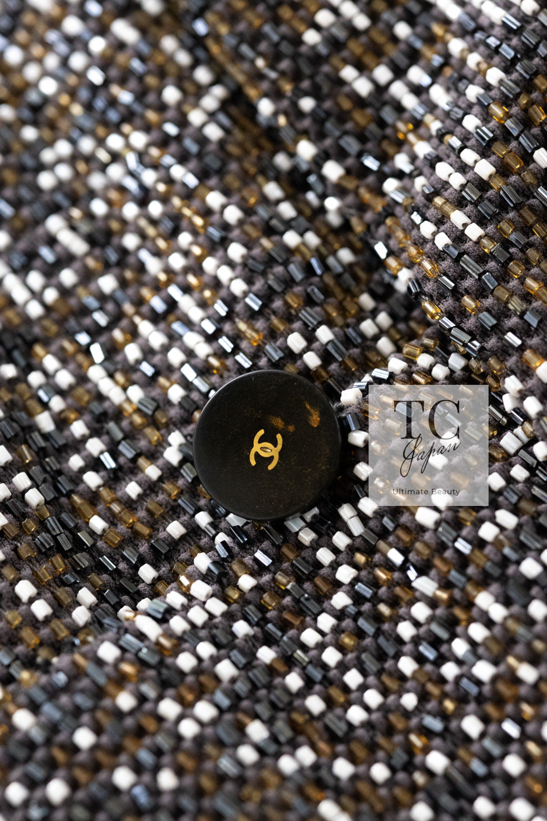 CHANEL 99S Brown Olive Navy Cotton Beaded Evening Party Jacket 40 42 シャネル ブラウン オリーブ ネイビー ビーズ イブニング パーティー ジャケット 即発