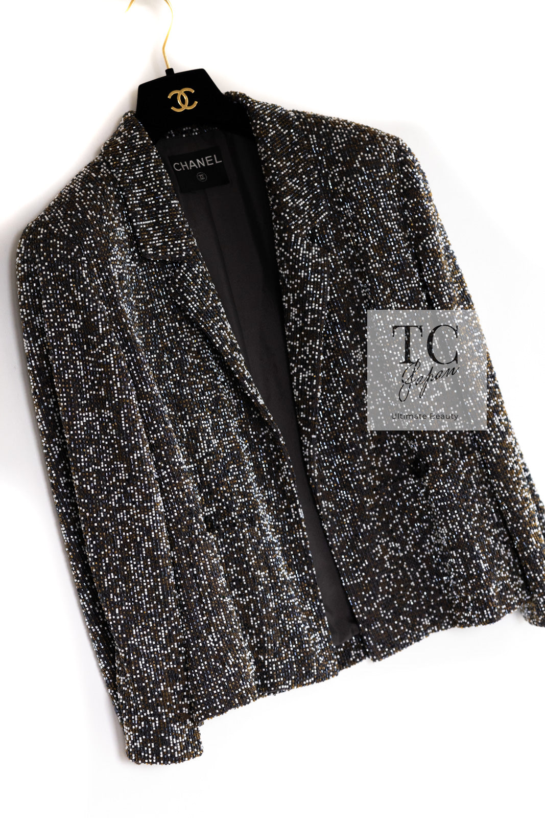CHANEL 99S Brown Olive Navy Cotton Beaded Evening Party Jacket 40 42 シャネル ブラウン オリーブ ネイビー ビーズ イブニング パーティー ジャケット 即発