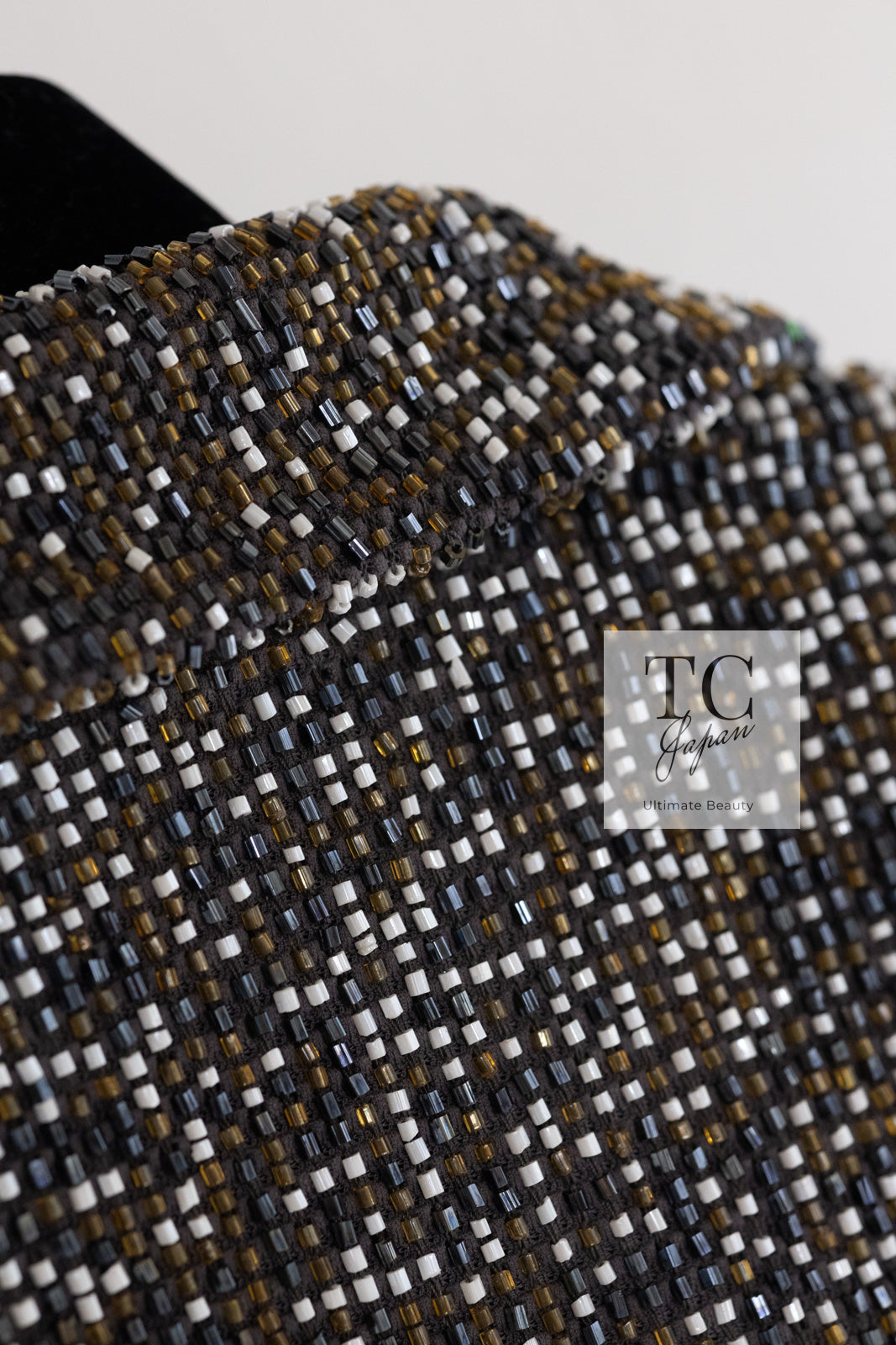 CHANEL 99S Brown Olive Navy Cotton Beaded Evening Party Jacket 40 42 シャネル ブラウン オリーブ ネイビー ビーズ イブニング パーティー ジャケット 即発