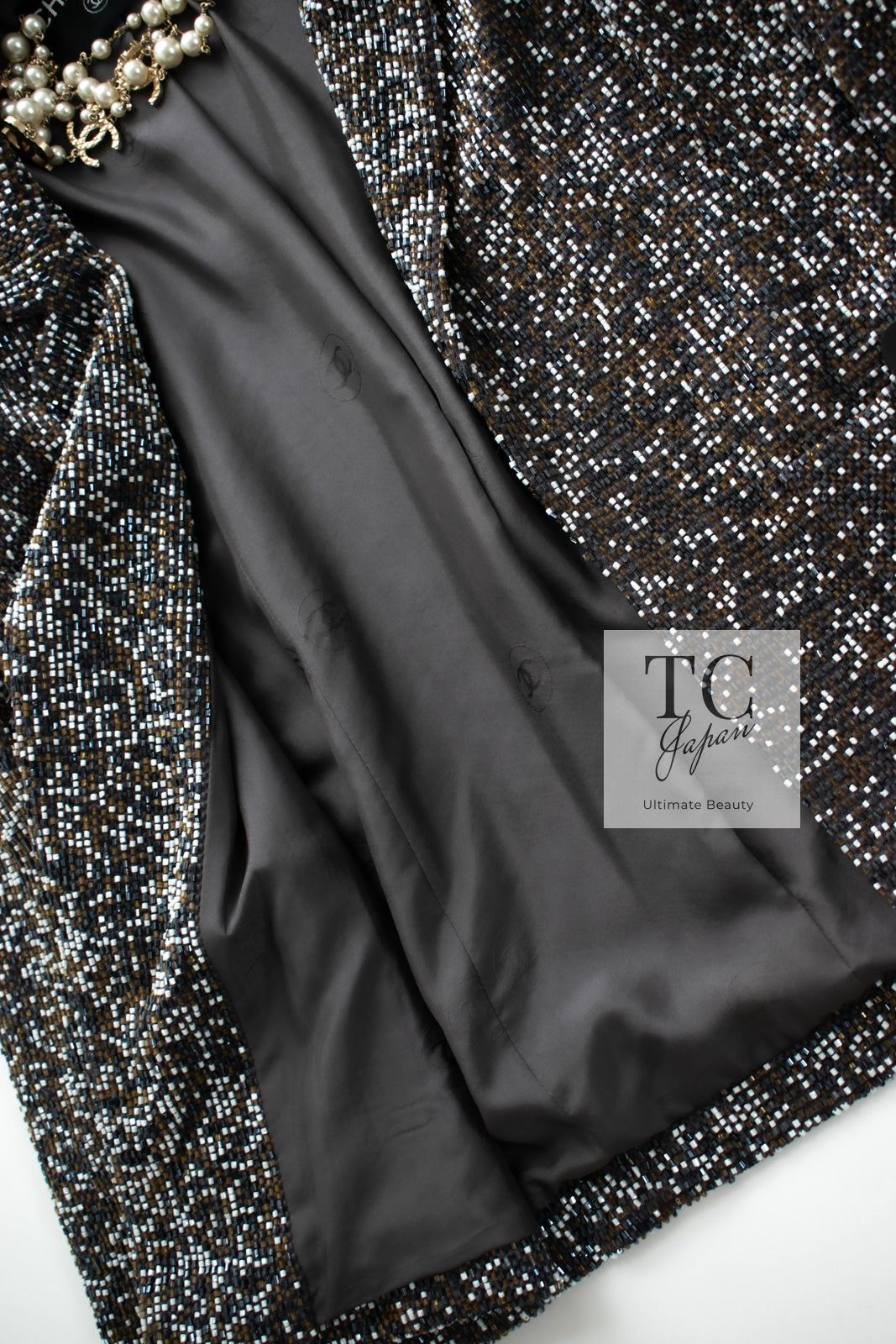 CHANEL 99S Brown Olive Navy Cotton Beaded Evening Party Jacket 40 42 シャネル ブラウン オリーブ ネイビー ビーズ イブニング パーティー ジャケット 即発