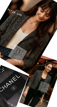CHANEL 99S Brown Olive Navy Cotton Beaded Evening Party Jacket 40 42 シャネル ブラウン オリーブ ネイビー ビーズ イブニング パーティー ジャケット 即発