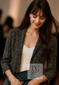 CHANEL 99S Brown Olive Navy Cotton Beaded Evening Party Jacket 40 42 シャネル ブラウン オリーブ ネイビー ビーズ イブニング パーティー ジャケット 即発