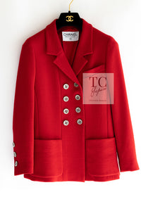 CHANEL 90s Vintage Red CC Silver Button Double Jacket 34 36 シャネル ヴィンテージ レッド CC シルバー ボタン ダブル ジャケット 即発