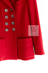 CHANEL 90s Vintage Red CC Silver Button Double Jacket 34 36 シャネル ヴィンテージ レッド CC シルバー ボタン ダブル ジャケット 即発