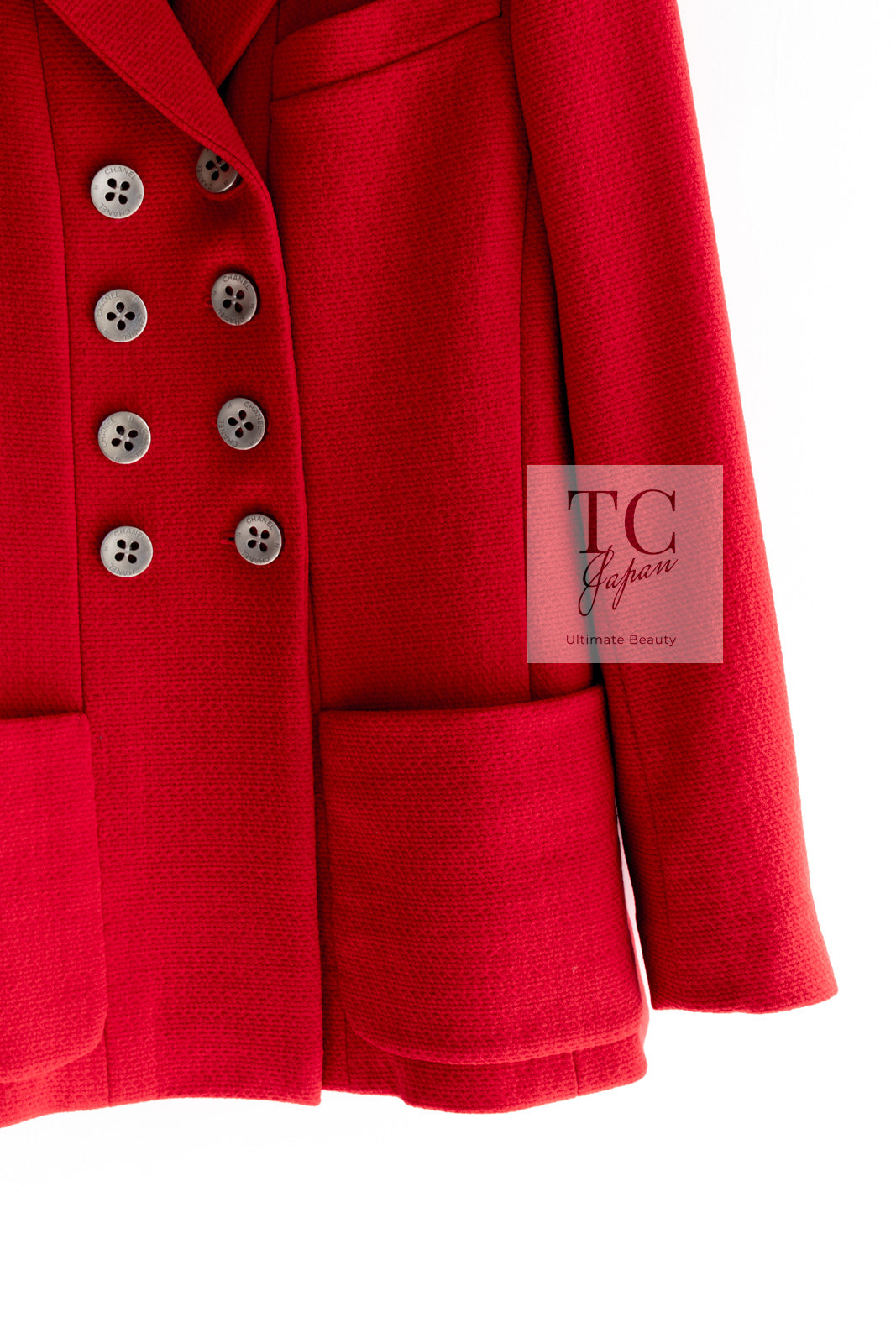CHANEL 90s Vintage Red CC Silver Button Double Jacket 34 36 シャネル ヴィンテージ レッド CC シルバー ボタン ダブル ジャケット 即発