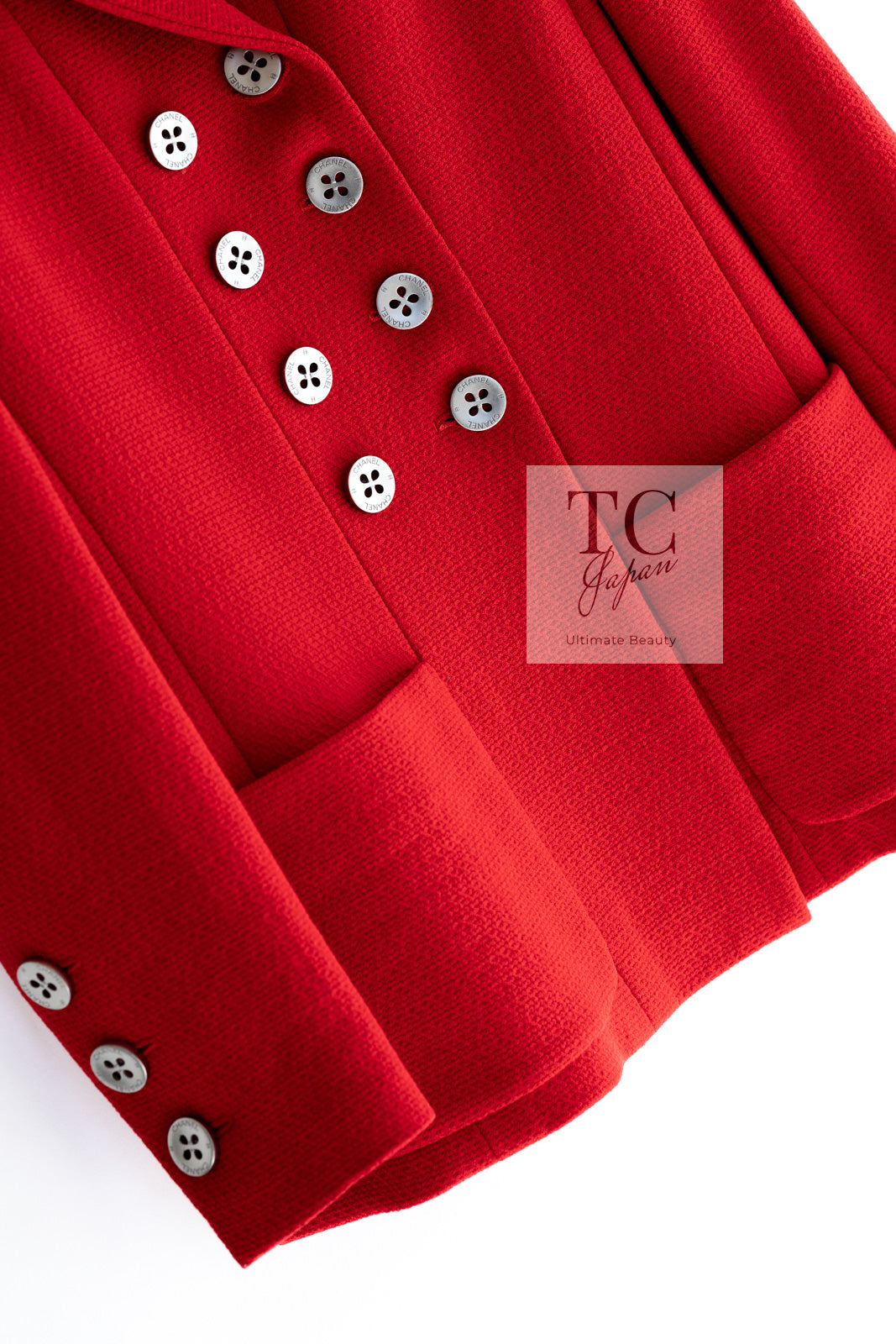 CHANEL 90s Vintage Red CC Silver Button Double Jacket 34 36 シャネル ヴィンテージ レッド CC シルバー ボタン ダブル ジャケット 即発