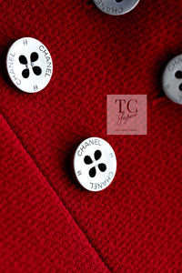 CHANEL 90s Vintage Red CC Silver Button Double Jacket 34 36 シャネル ヴィンテージ レッド CC シルバー ボタン ダブル ジャケット 即発