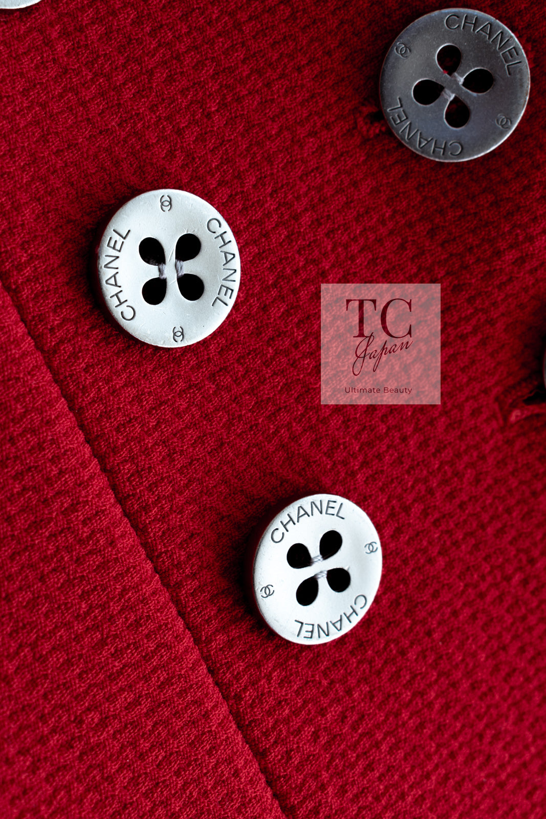 CHANEL 90s Vintage Red CC Silver Button Double Jacket 34 36 シャネル ヴィンテージ レッド CC シルバー ボタン ダブル ジャケット 即発