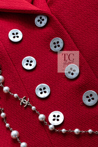 CHANEL 90s Vintage Red CC Silver Button Double Jacket 34 36 シャネル ヴィンテージ レッド CC シルバー ボタン ダブル ジャケット 即発