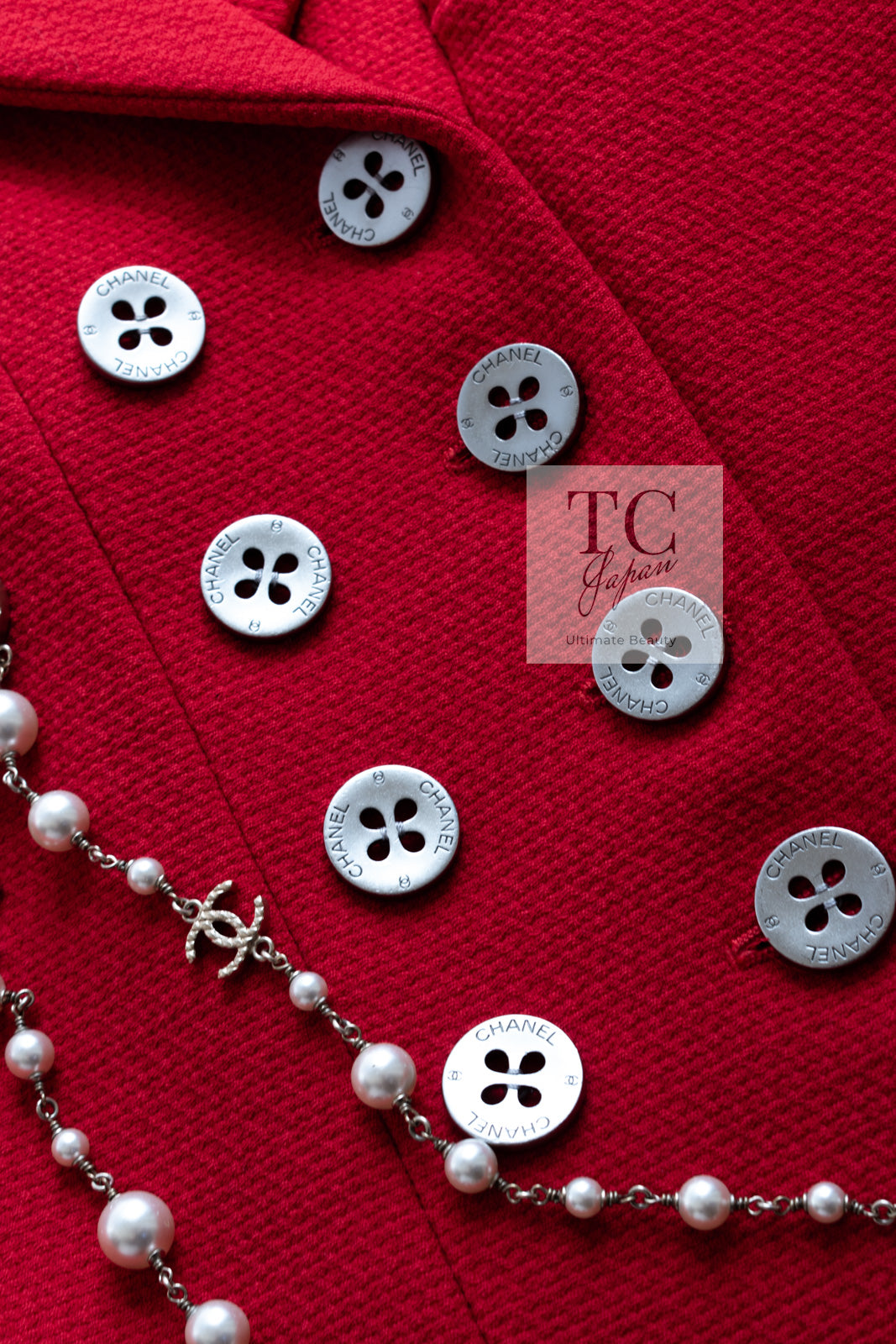CHANEL 90s Vintage Red CC Silver Button Double Jacket 34 36 シャネル ヴィンテージ レッド CC シルバー ボタン ダブル ジャケット 即発