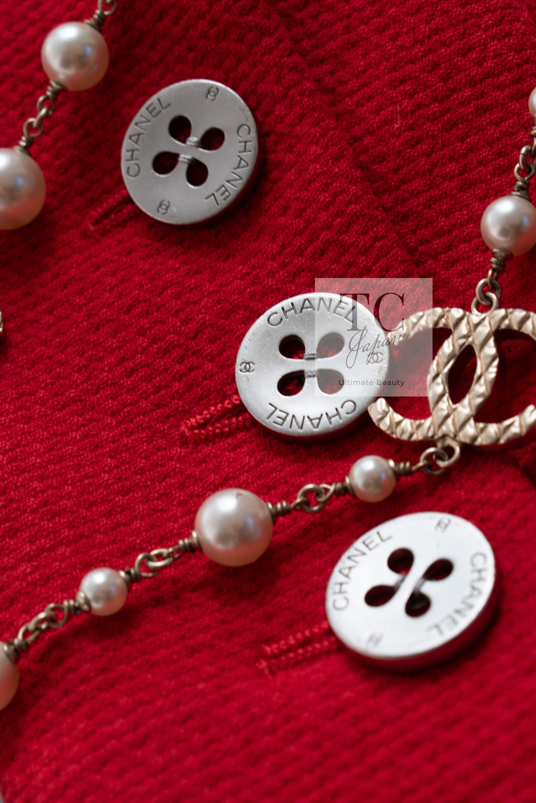 CHANEL 90s Vintage Red CC Silver Button Double Jacket 34 36 シャネル ヴィンテージ レッド CC シルバー ボタン ダブル ジャケット 即発