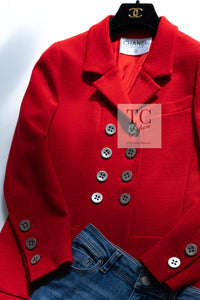 CHANEL 90s Vintage Red CC Silver Button Double Jacket 34 36 シャネル ヴィンテージ レッド CC シルバー ボタン ダブル ジャケット 即発