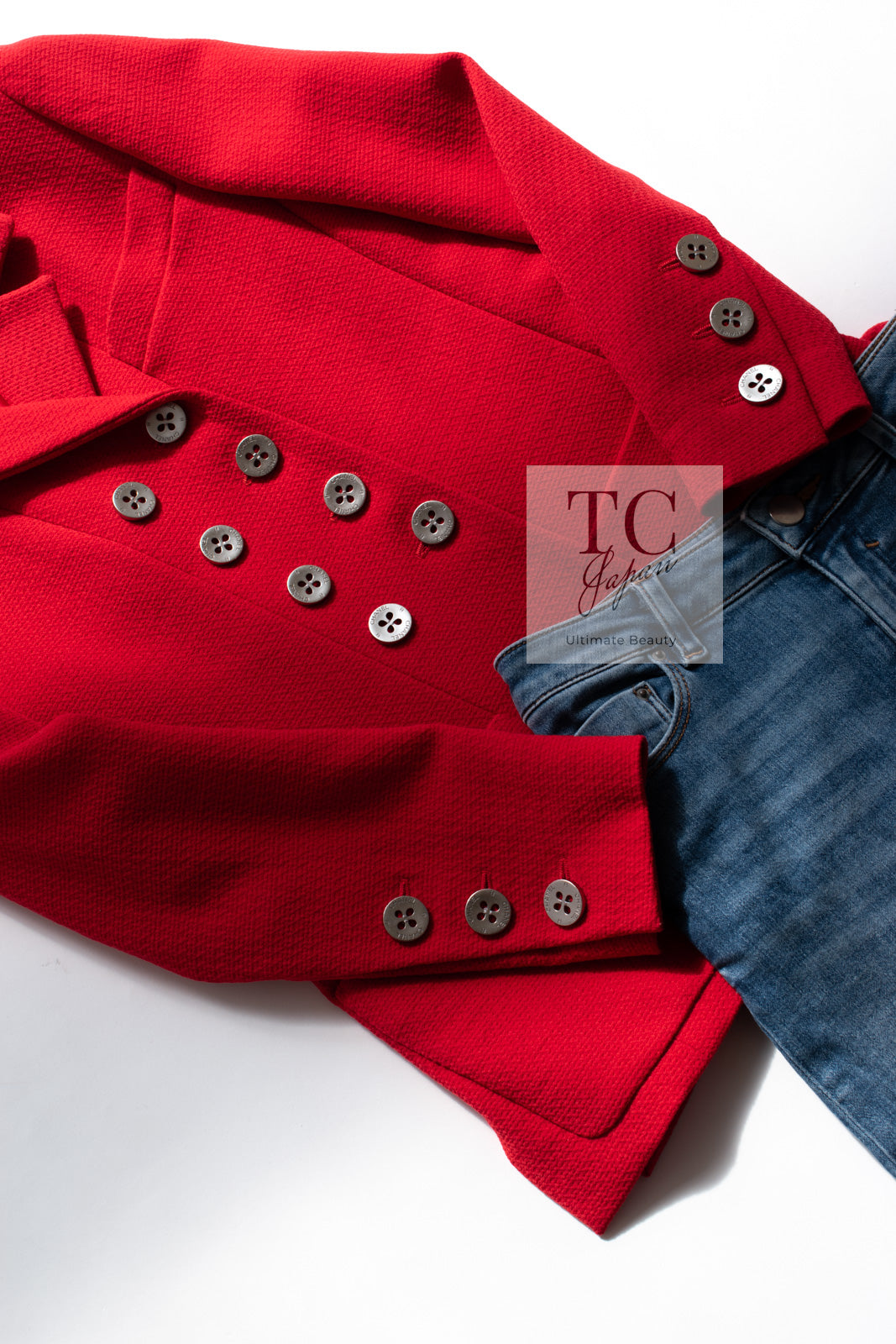 CHANEL 90s Vintage Red CC Silver Button Double Jacket 34 36 シャネル ヴィンテージ レッド CC シルバー ボタン ダブル ジャケット 即発
