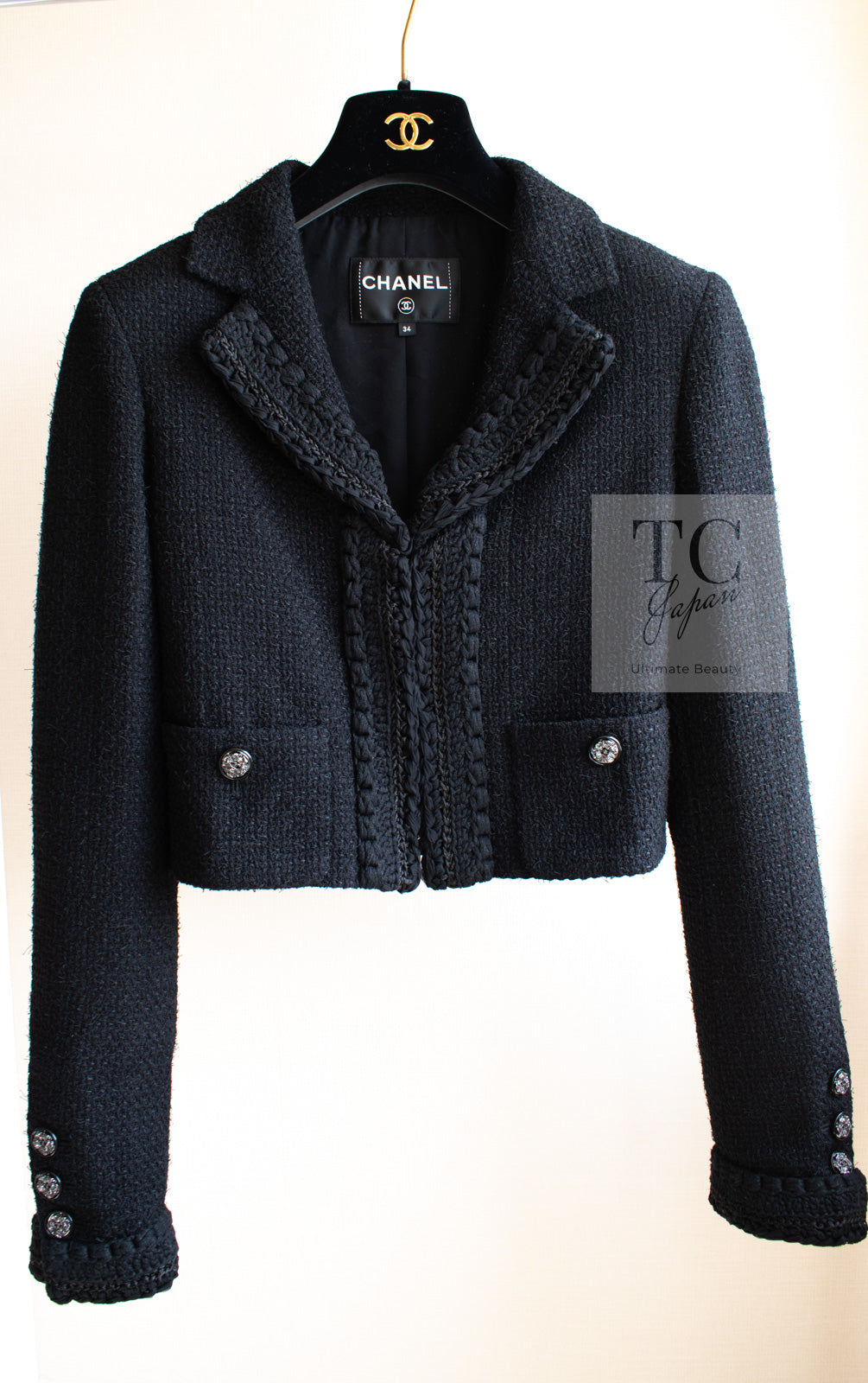 CHANEL 22C Black Cropped Cotton Jacket 34 36 シャネル ブラック クロップド コットン ジャケット 即発