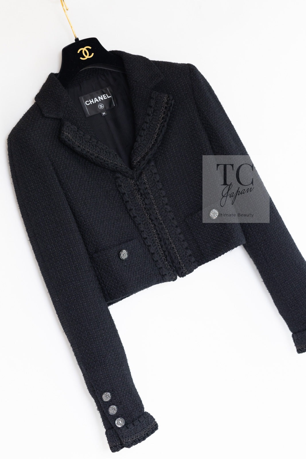 CHANEL 22C Black Cropped Cotton Jacket 34 36 シャネル ブラック クロップド コットン ジャケット 即発