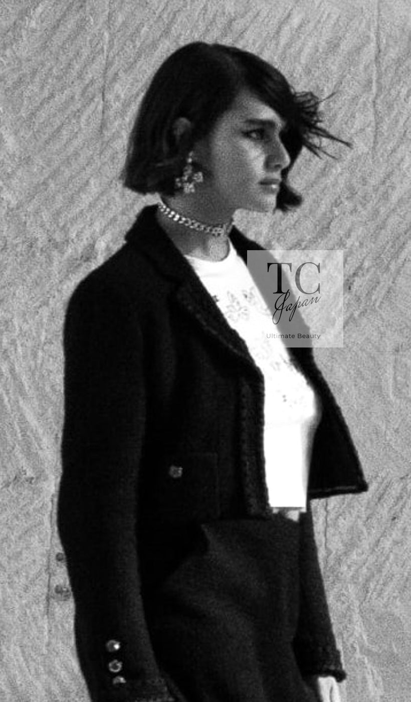 CHANEL 22C Black Cropped Cotton Jacket 34 36 シャネル ブラック クロップド コットン ジャケット 即発