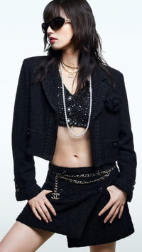 CHANEL 22C Black Cropped Cotton Jacket 34 36 シャネル ブラック クロップド コットン ジャケット 即発