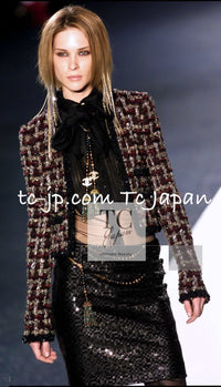 CHANEL 02A Bordeaux Brown Black Mix Sequin Tweed Jacket 38 シャネル ボルドー ブラウン ブラック ミックス スパンコール ツイード ジャケット 即発