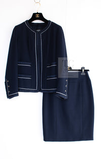 CHANEL 94S Navy "BLACKPINK" Jennie Cotton Tweed Jacket Skirt Suit 34 36 38 42 シャネル ネイビー "ブラックピンク"のジェニー コットン ツイード ジャケット スカート スーツ 即発