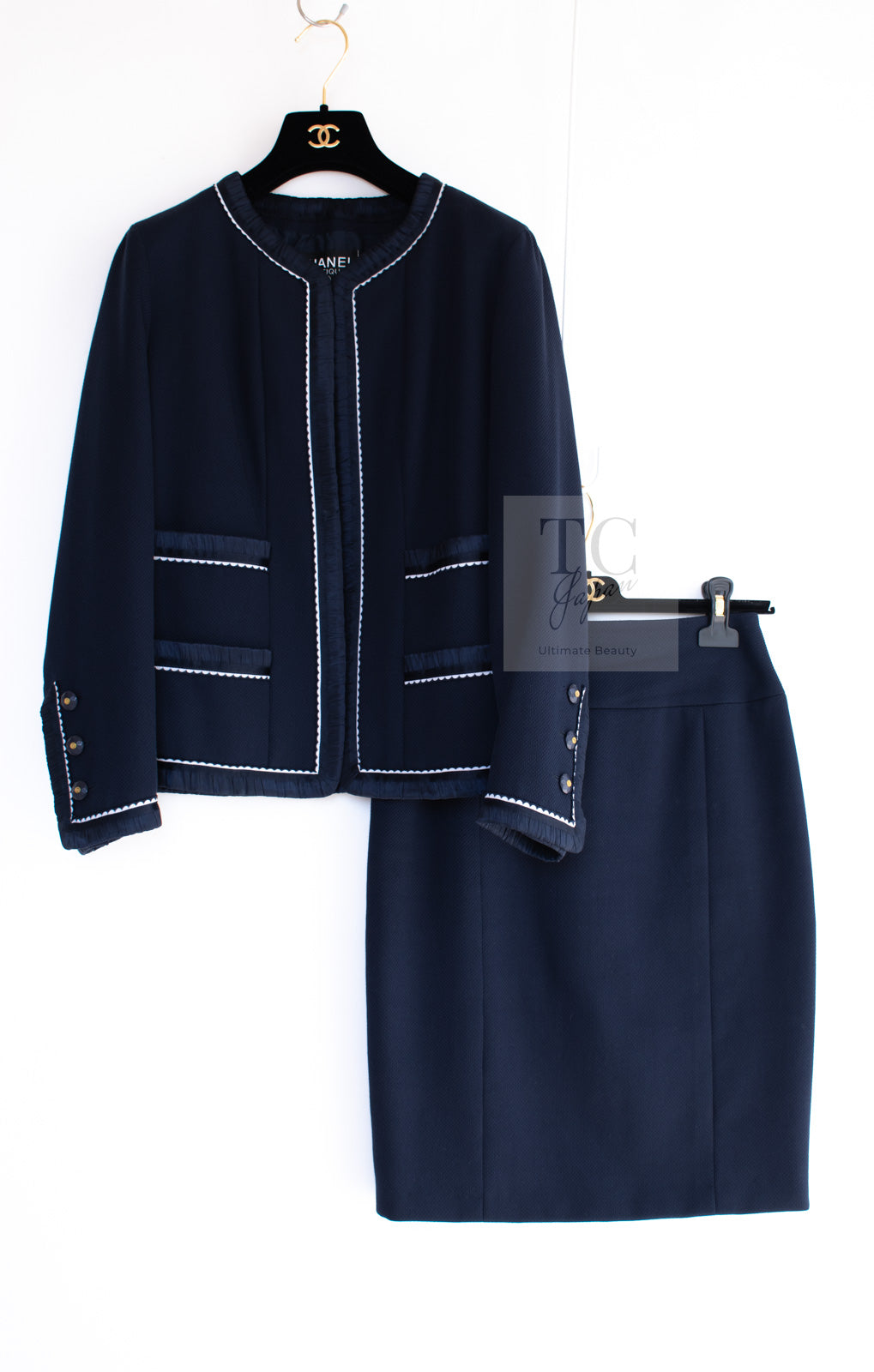 CHANEL 94S Navy "BLACKPINK" Jennie Cotton Tweed Jacket Skirt Suit 34 36 38 42 シャネル ネイビー "ブラックピンク"のジェニー コットン ツイード ジャケット スカート スーツ 即発