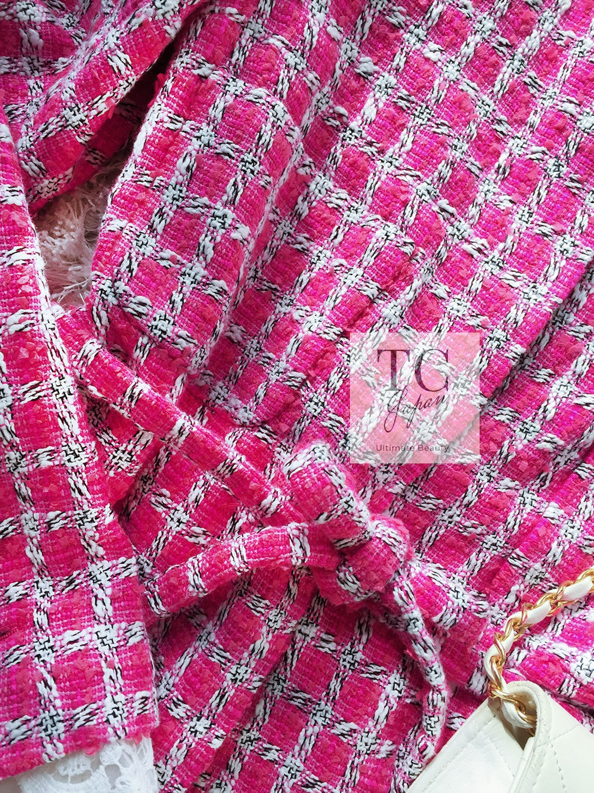 CHANEL 14S Pink White Belt Cotton Tweed Jacket 34 シャネル ピンク ホワイト コットン ツイード ジャケット 即発