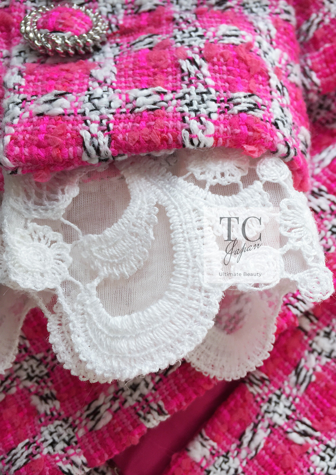 CHANEL 14S Pink White Belt Cotton Tweed Jacket 34 シャネル ピンク ホワイト コットン ツイード ジャケット 即発