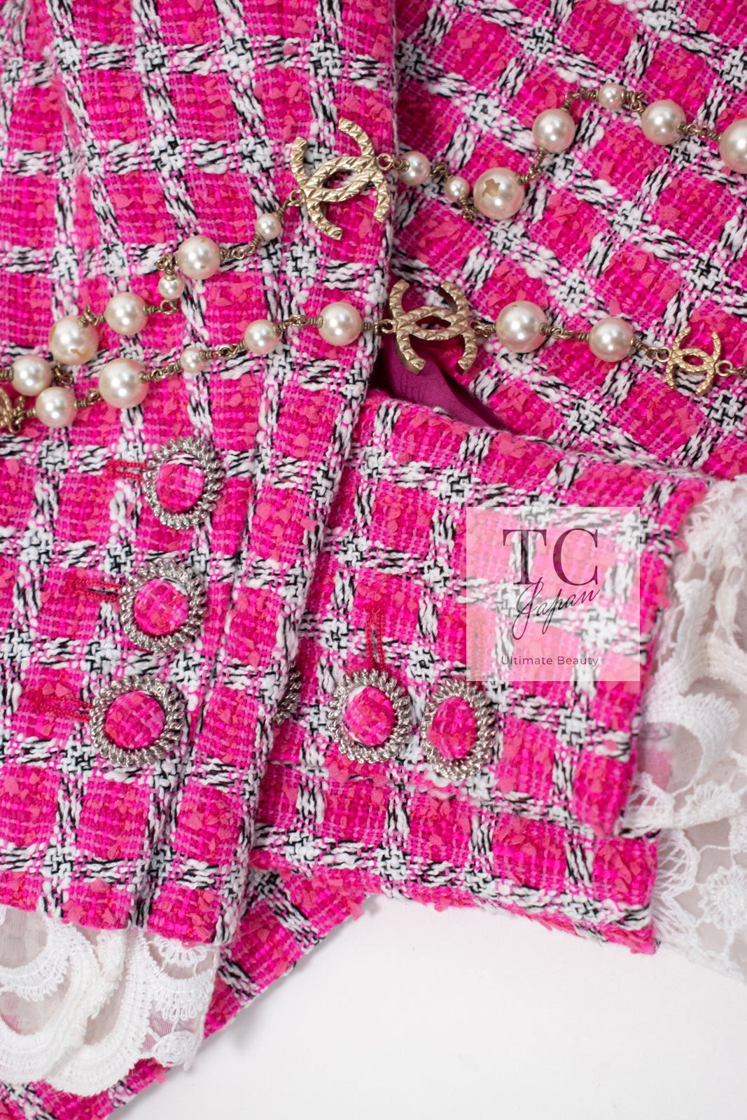 CHANEL 14S Pink White Belt Cotton Tweed Jacket 34 シャネル ピンク ホワイト コットン ツイード ジャケット 即発