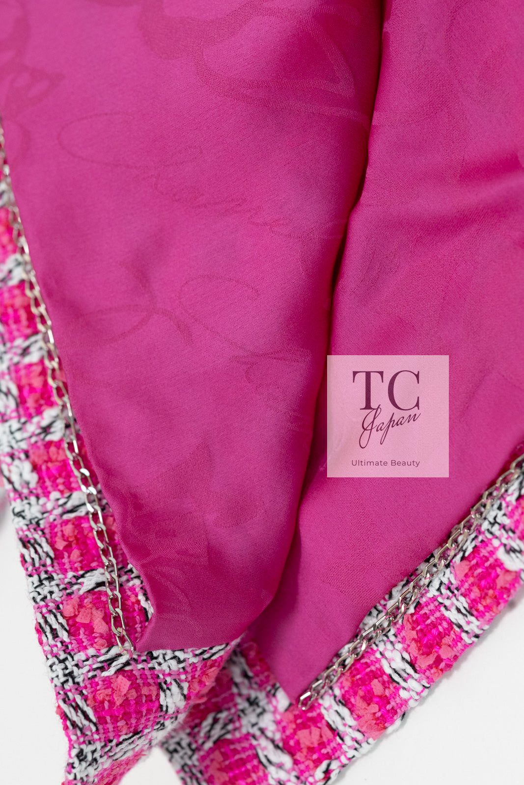 CHANEL 14S Pink White Belt Cotton Tweed Jacket 34 シャネル ピンク ホワイト コットン ツイード ジャケット 即発