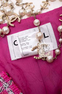 CHANEL 14S Pink White Belt Cotton Tweed Jacket 34 シャネル ピンク ホワイト コットン ツイード ジャケット 即発