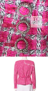 CHANEL 14S Pink White Belt Cotton Tweed Jacket 34 シャネル ピンク ホワイト コットン ツイード ジャケット 即発