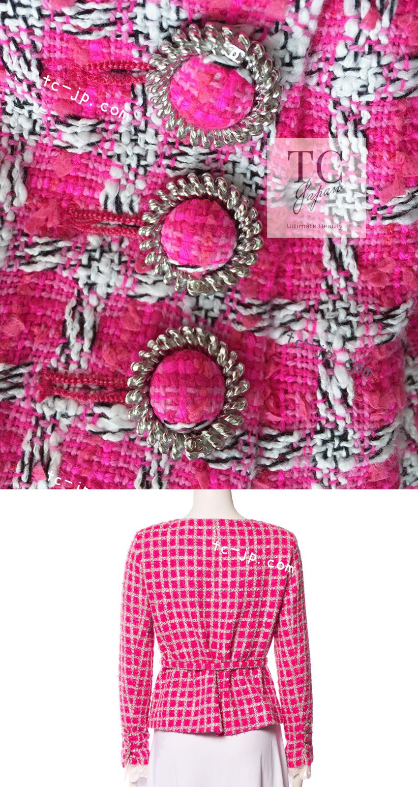 CHANEL 14S Pink White Belt Cotton Tweed Jacket 34 シャネル ピンク ホワイト コットン ツイード ジャケット 即発