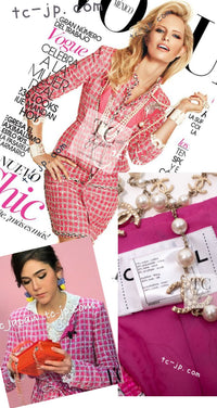 CHANEL 14S Pink White Belt Cotton Tweed Jacket 34 シャネル ピンク ホワイト コットン ツイード ジャケット 即発