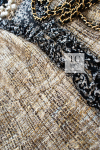 CHANEL 03S Beige Cotton Ruffled Floral Trim Tweed Jacket 36 38 シャネル ベージュ コットン ラッフル フローラルトリム ツイード ジャケット 即発