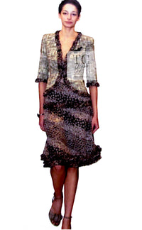 CHANEL 03S Beige Cotton Ruffled Floral Trim Tweed Jacket 36 38 シャネル ベージュ コットン ラッフル フローラルトリム ツイード ジャケット 即発
