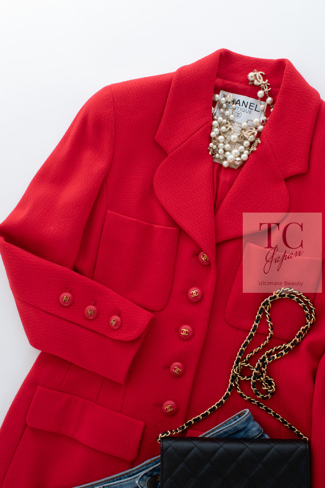 CHANEL 93S Vintage Red Wool CC Button  Jacket 38 シャネル ヴィンテージ レッド ウール CC ボタン コート ジャケット 即発