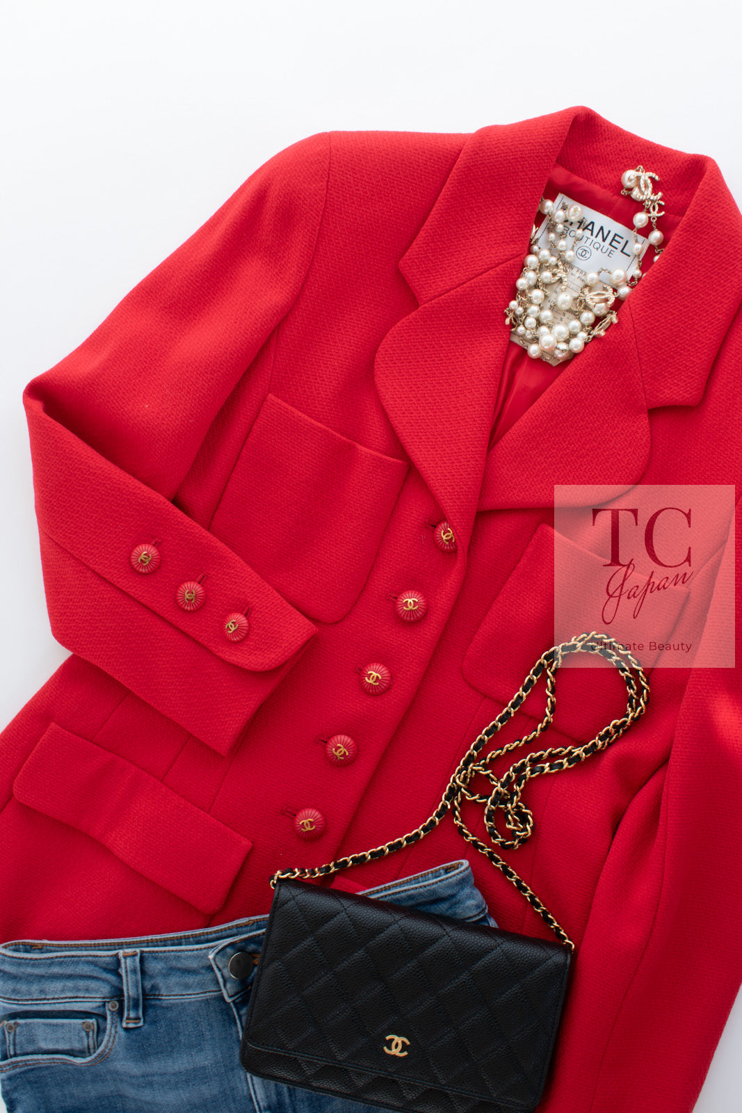CHANEL 93S Vintage Red Wool CC Button  Jacket 38 シャネル ヴィンテージ レッド ウール CC ボタン コート ジャケット 即発