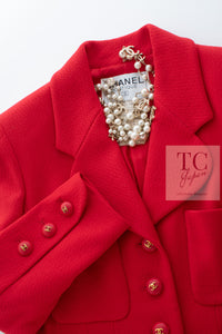 CHANEL 93S Vintage Red Wool CC Button  Jacket 38 シャネル ヴィンテージ レッド ウール CC ボタン コート ジャケット 即発