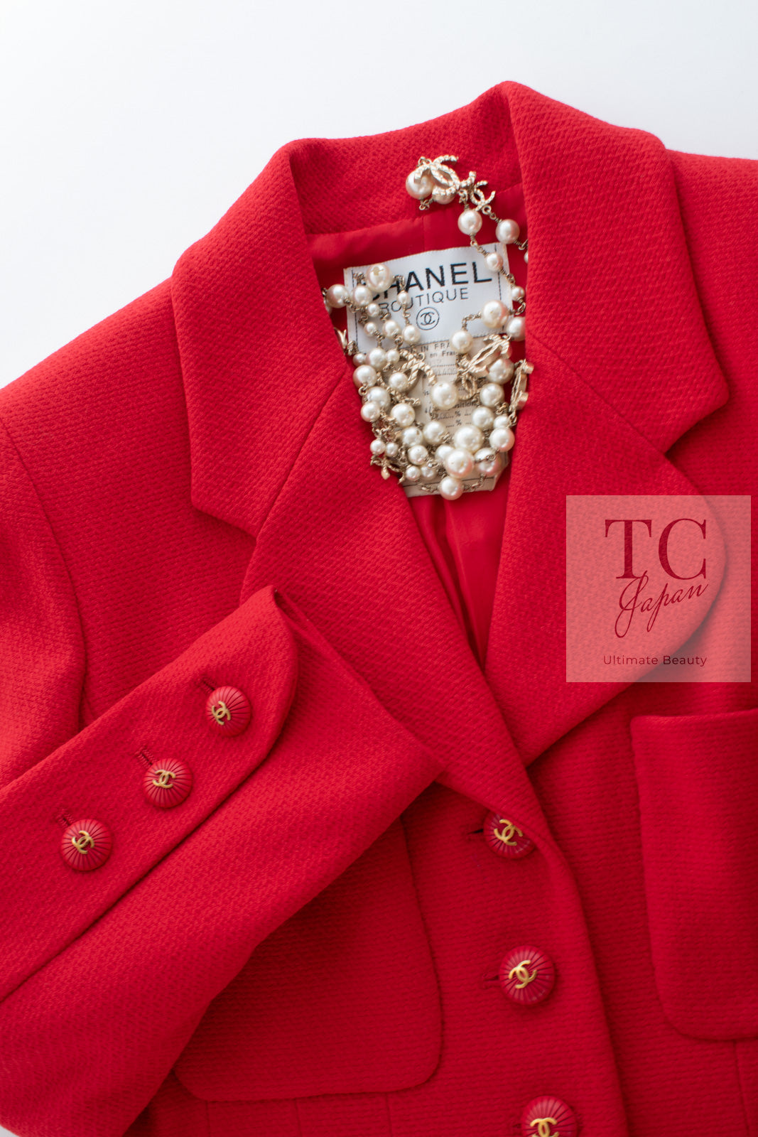 CHANEL 93S Vintage Red Wool CC Button  Jacket 38 シャネル ヴィンテージ レッド ウール CC ボタン コート ジャケット 即発